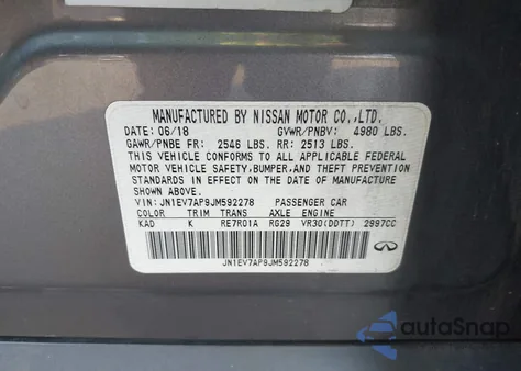 2018 Infiniti Q50 3.0T Luxe z USA, uszkodzony, nr VIN JN1EV7AP9JM592278